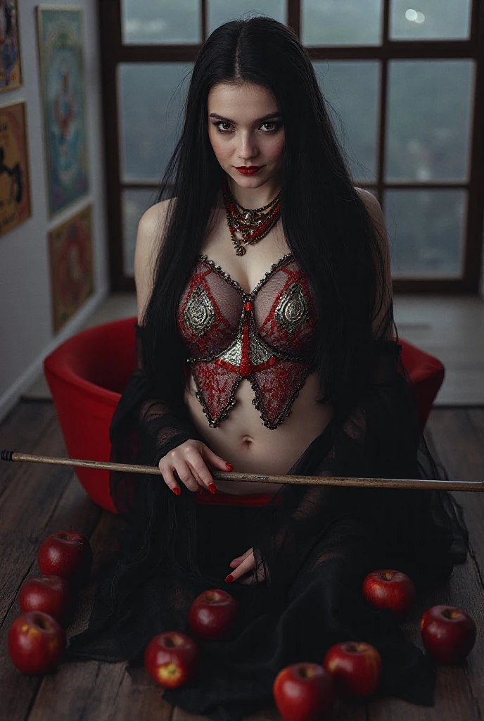Priscilla is a beautiful female vampire, rVen-black hair, in the style of Boris Vallejo, high detail plunging vampire dress, high detail face, high detail skin, mature athletic body, perfect proportions, Heavy Metal aesthetic, dark vampire castle interior background, high quality, masterpiece, realistic photo, intricately detailed, 8k, HDR, shallow depth of field, wide light, high contrast, backlight, light flares, sharp focus, RAW color photo, looking at the camera, cool colors, various poses