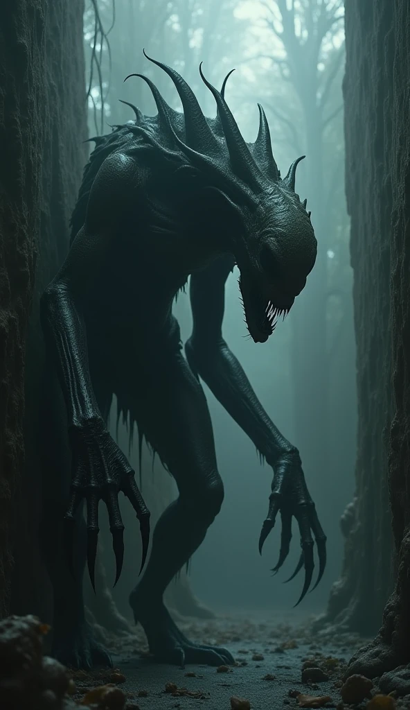 full body length,graphite goblin,native africa xenomorph,once pretty face,eyebrow up,full body shot,ominous landscape,niobium gray atmosphere,photo,photorealism,Masterpiece,hyper natural skin textures, hyper realism,hyper detailed,High contrast,Realism,Ultra Detailed,irina yermolova,close full body shot,32K resolution,Nikon Z9, ,demonic fog, smoke, audience, mist, featuring ultra-realistic and hyper-realistic elements, Marta Bevacqua, Ellen Jewett, Kawacy, Katsuya Terada, Carne Griffiths,concert lighting,  bokeh,  luminal space that feels both bright and surreal. Includes liquid fluid elements for added depth and movement. Rendered in an unreal engine and post-processed to achieve . Evokes a sense of dreamy, ethereal and mystical mood,horror pixar movie still,thriller disney movie ,pixar render, animated ,suicide
