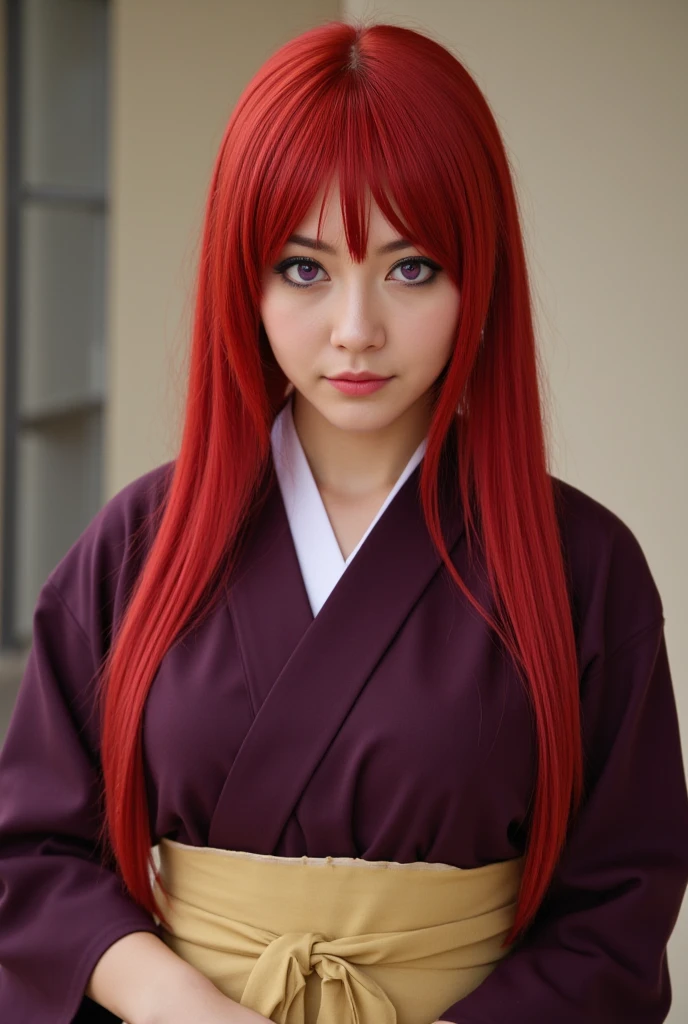 Create me a female Demon Slayer character: Kimetsu no Yaiba with the following features (May she be a very beautiful pillar of reddish hair ,preferably something similar to anime)