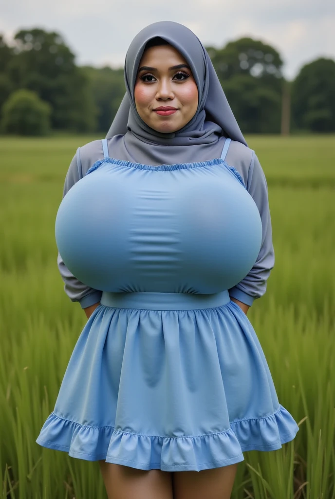 52 years Old, Indonesian Hijab milf, Ultra Droopiest gigantic saggiest longest mature tits : 96.9, wearing tight Gamis, No Wearing bra, her Gigantic breast about to burst out, Busty body, Wet body, rainy atmosphere, heavy rain, at central park, full body, gravure Idol, Cold Situation