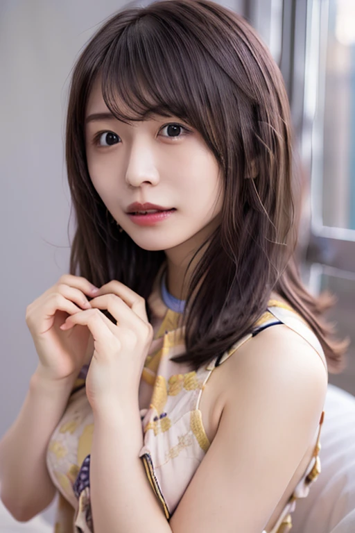NFSW,In 8K,Highest quality:1.4, Ultra-high resolution:1.5, (Realistic:1.4),masterpiece:1.2,(Highest quality:1.4)、 RAW Photos、 (The background is blurred), 1 Japanese girl, cute, (alone:1.4), (A shy smile), Smooth Skin、 (Brown Short Hair,bangs),Nogizaka,Flexible fingertips,Beautiful dark eyes、dual、Natural skin texture:1.3, Realistic eye and facial details:1.7、Medium chest、Daytime、Tight ass:1.5、View your viewers,(Beautiful Eyes:1.1)、cute、I can see your thighs、I can see your chest、Beautiful feet