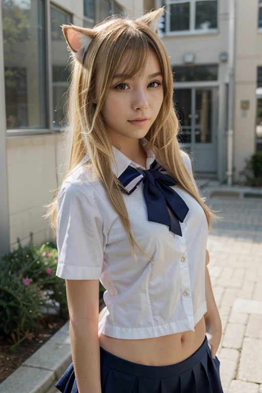 (Heavy makeup:1.5),16 years old,smile,blonde,Japanese,White shirt, Ribbon tie, Pleated skirt, Micro Mini Skirt, loafers, whole body,Beautiful thighs,Sitting,(Real schoolgirl:1.3),Honor student,Classroom during lesson,(Small breasts:1.2),(Flat Chest:1.2)