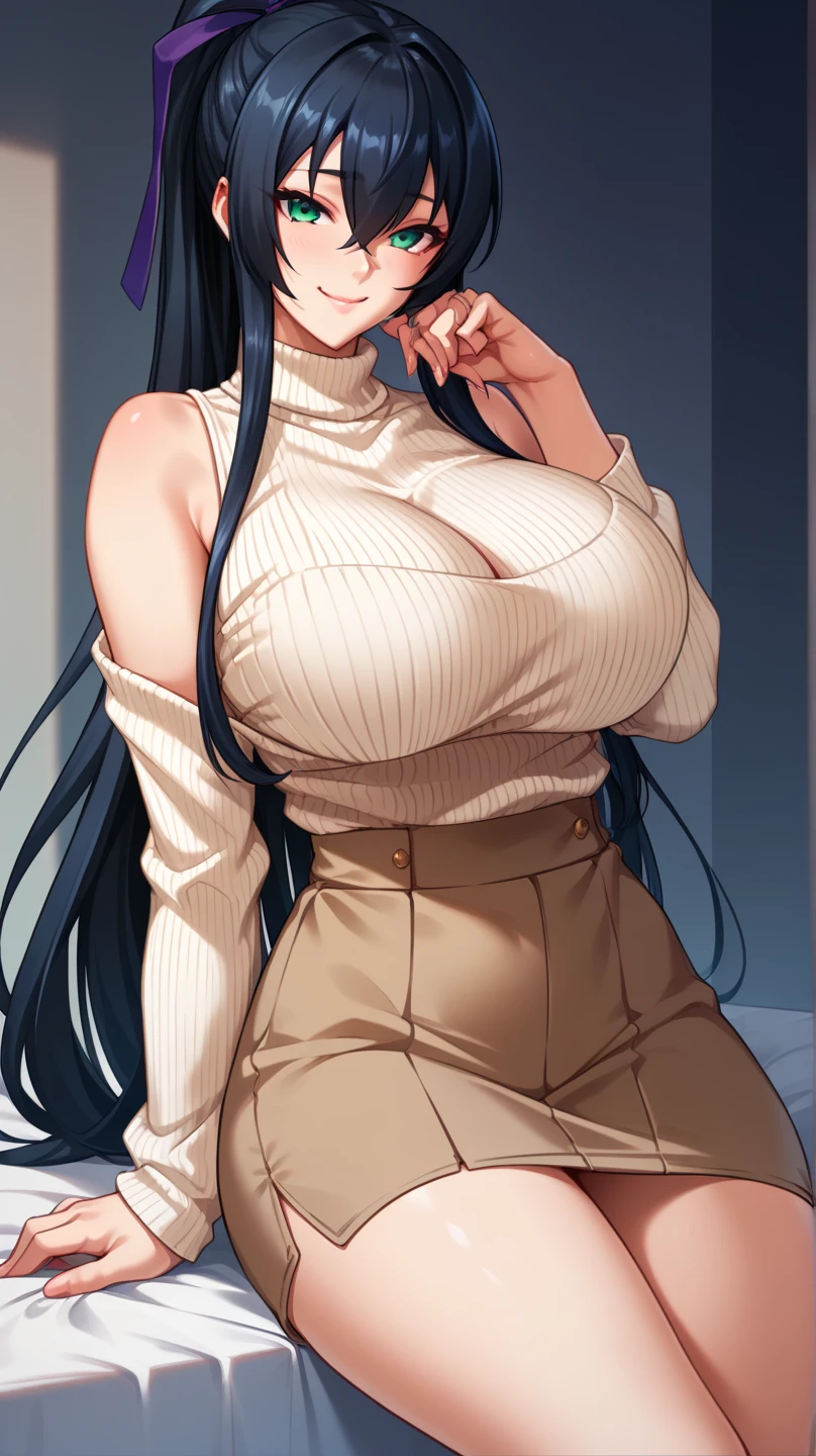 (Perfect Anatomy)、Mastepiece、Ultra High Quality、 8k、masterpiece、Highest quality、Ultra-high resolution、Maximum resolution、Very detailed、Professional Lighting、anime、woman、thin、Very beautiful face、Very beautiful eyes、(Highly detailed eye)、Highly detailed face, Golden earrings、Black Hair,、Pink eyes, Braiding、Straight bangs, full body, random pose, open-chest sweater,