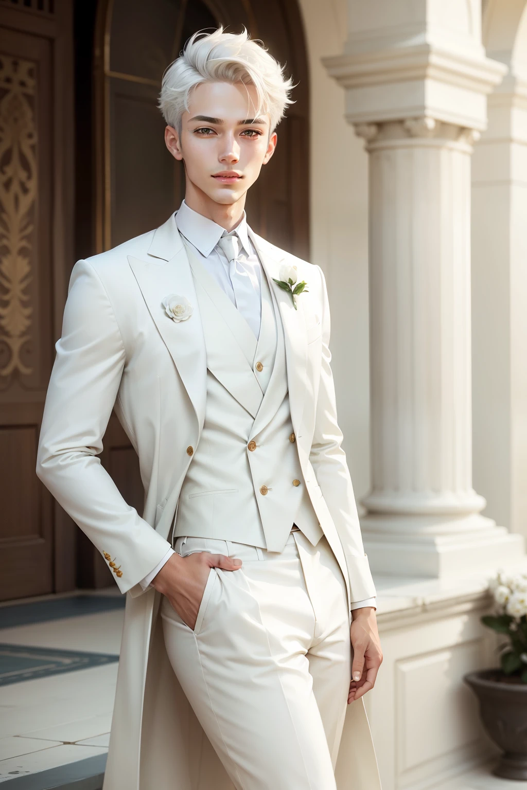 a close up of a man in a white suit and red pants, a cartoon inspired by Gaston Anglade, tumblr, art nouveau, production animation cel, handsome prince, cinderella, disney 2d animation still, delicate androgynous prince, disney 2d traditional animation, animated movie still, animated film still, film still from an cartoon, Transform a photo into a sketch