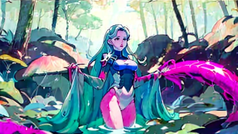 cartoon of a woman in a bikini hanging from a rope, samira from league of legends, giantess art, natalie from epic battle fantasy, bikini. background of hell. gore, giantess, beautiful genie girl, sfw version, game art!!, giantess shot, mana in the air, nsfw, on a cliff, aqua from konosuba