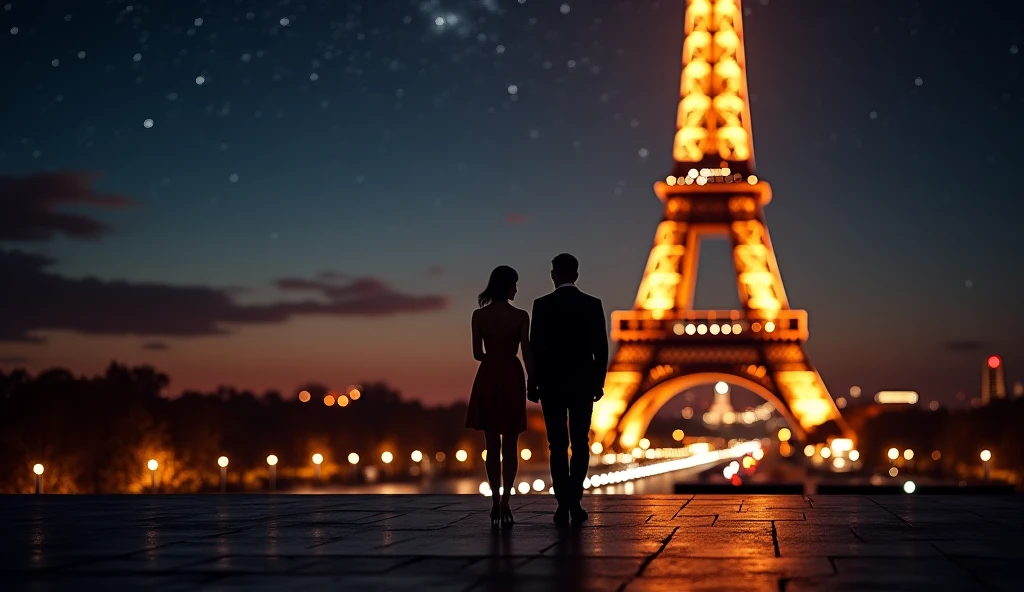 One very beautiful starry night in the city of Paris, there is a couple who are engaged in eternal love.