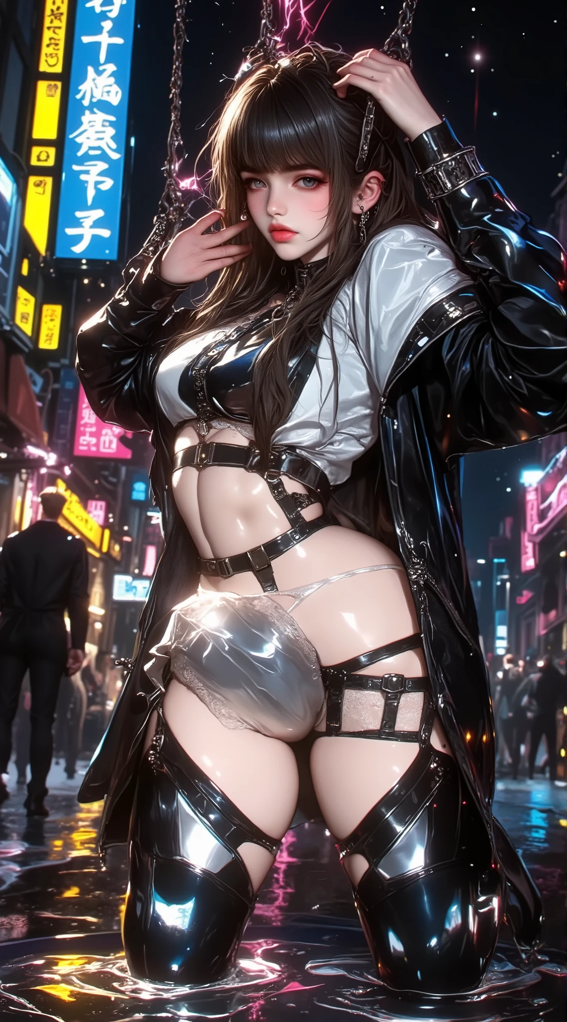 a beautiful woman in sexy dress, fishnets