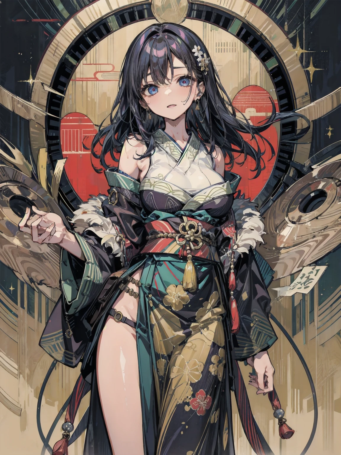 (best quality,4k,8k,high resolution,masterpiece:1.2),super detailed,(actual,photoactual,photo-actual:1.37),girl,Mechanical,Steampunk,Japanese ukiyo-e style,,Metallic,fluid motion,Stylish design,cybernetic enhancement,Beautiful gears and gears,Wires and circuits,intense gaze,bright colors,ethereal lights,Mechanical transformation,Mechanical limbs,futuristic cityscape,Mechanical flowers and plants,cold and distant expression,unforgettable beauty,Gorgeous kimono,translucent Mechanical wings,Mechanical butterflies,glowing eyes,A fusion of traditional and modern elements,meticulous artistry,precision engineering,Meticulous details,industrial aesthetics,Movements are elegant and calm,Seamless integration of humans and machines,otherworldly existence,White background,best details,超high resolution