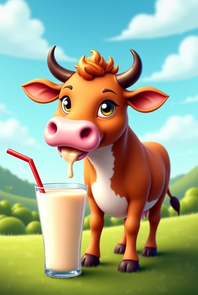 Cow standing on two legs drinking coca cola