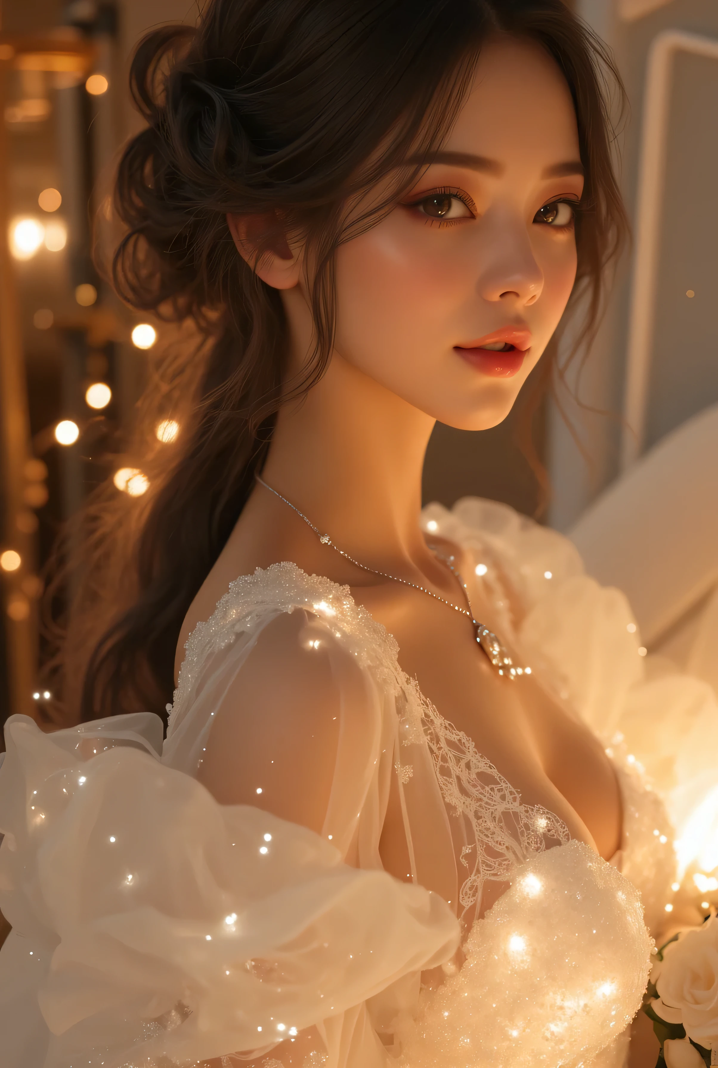 (Erotic_face), 1girl, sexy body, kim tae-ri, ((pretty russian face)), brave breast ((lace dress)), (8k HD extremely realistic detailed face:1.5 (soft scene, very low lightning), detailed beautiful reflection pupils, masterpiece:1.3, ultra highres:1.2, dynamic lighting)