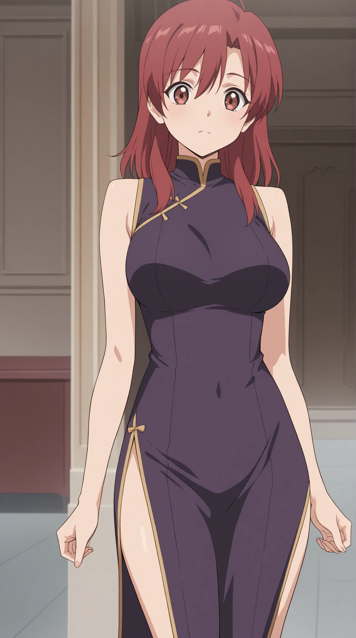 masterpiece, best quality, beautiful art, high resolution, well formed hands, body and fingers, 1 woman, solo, Tania, dragon horns, adult, grown up, big breasted, cleavage, full body, braided long hair, blue_kunoichi_dress, wearing DOA Kasumi's blue kunoichi dress, sleeveless, white stockings, gorgeous legs and thighs, dancing seductively and erotically, turning backwards and forwards, showing her back and front, showing her butt, t-back,, white thong, smiling joyfully, looking at the viewer, flirting, beach environment