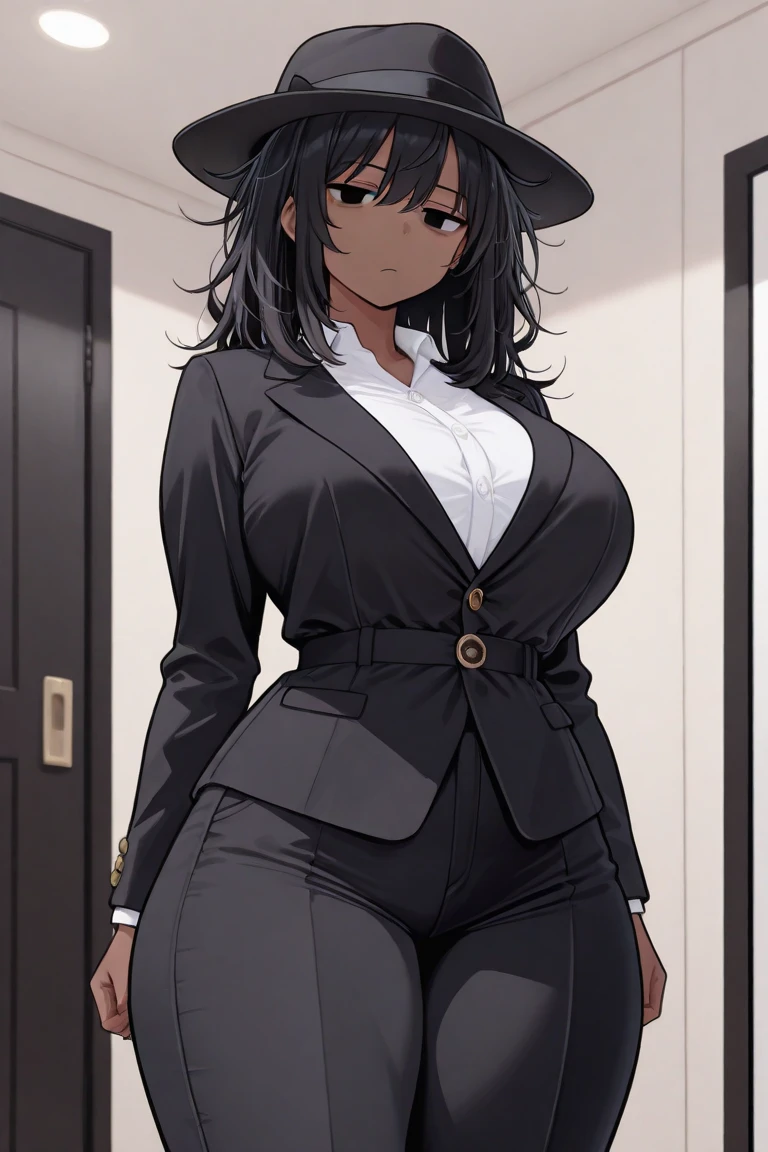 anime girl , black skin, secretary , elegant closers