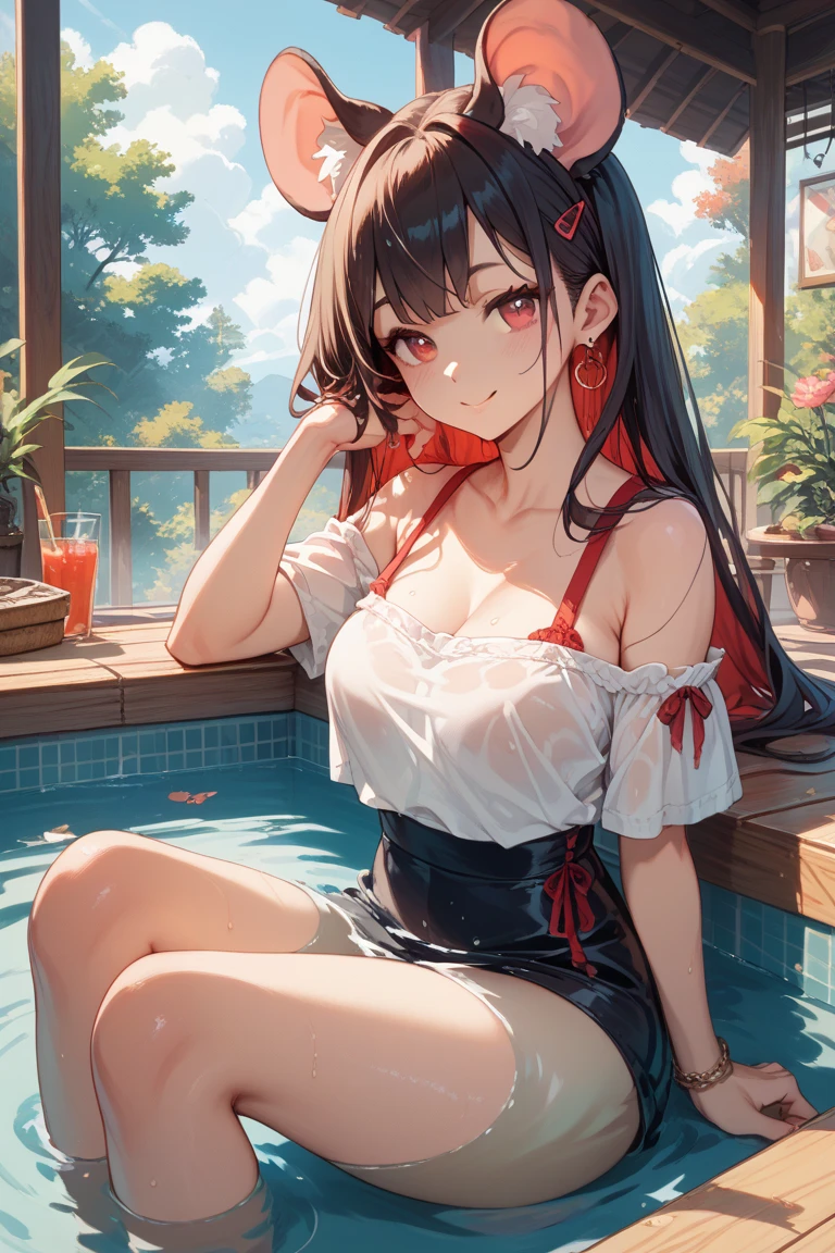 ((Masterpiece)), ((Best quality)), (perfect face), Young, nubile girl, obedient expression, wearing off shoulder 1 piece swimsuit, wearing open cup breast swimsuit, wearing open back 1 piece swimsuit, wearing ruffle 1 piece swimsuit, wearing red and white swimsuit, wearing collar and leash, leashed to a chair, kneeling at a man's feet, in a house