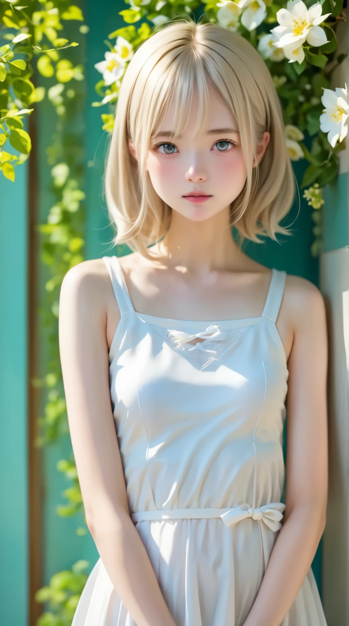 Low Legs、low rise、 Terrible Expressions、(((  exists images)))、   translucent white skin while escaping from prison   、   white camisole 、((  girl &#39;  You can see your upper body   ))、  clean skin 、 for a more  exists look 、thin,   soft and smooth hair  、Highlight wrinkles in clothing、  top quality 、  high definition、  Very Well Detailed8k、 (、  Very Well Detailed、  Very Well Detailed、極めて  exists、  ultra- exists  、  exists)、 一人の girl 、One thumb、View 4 books、     my underwear is so soft  、 feel good through  ...、Stagnation、Beautiful  girl  with slim body、  platinum blonde hair that reaches the waist 、 gray eyes on the back、   My Room、    chic black and white room    、Plant leaves