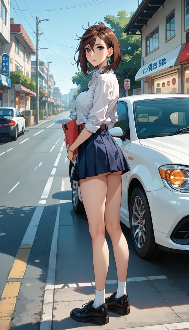 masterpiece, Highest quality, Beautiful woman with high image quality, Beautiful Face woman bending over in the street showing her butt, skirt:1.1, With a beautiful smile, Beautiful Face, Long Hair, No laces, No underwear, No pants, Beautiful cat, street, Blonde