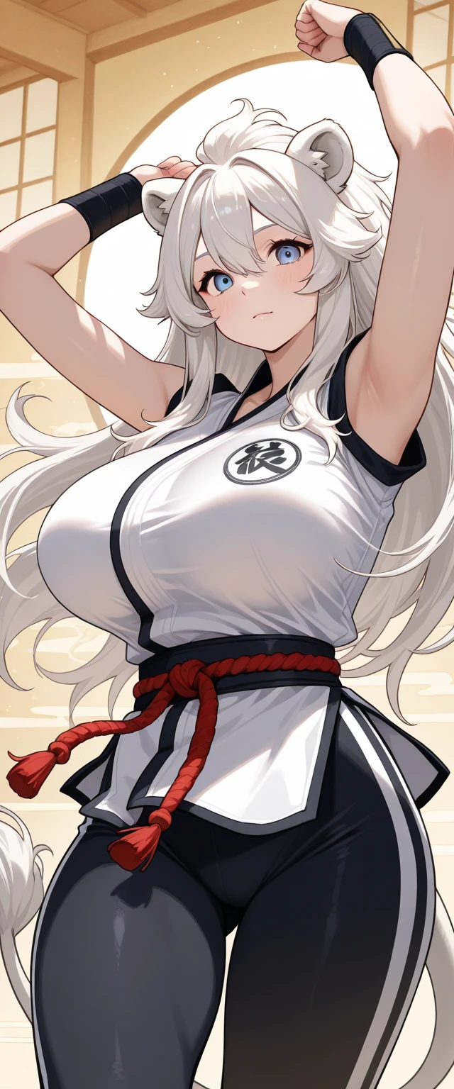 handsome mature woman，Long wavy white hair，Hyperresolution，accuracy，Detailed rendering，（Subtle facial image）（Image of fine hair）（topquality）（Masterpieces of masters）（High degree of completeness）（A sense of atmosphere）tmasterpiece，Super detailed and super detailed（half-body portrait）((Masterpiece, Highest quality)), Detailed face, CharacterDesignSheet, full bodyesbian, Full of details, Multiple poses and expressions, Highly detailed, Depth, Many parts，Beautiful，Extremely beautiful，High Balance, Natural light, drawn art style, white hair, curly hair down to ankles, ankle length hair, (((Ankle length hair))) (((thick hair))) (((pokemon trainer)))(((Pokemon gym leader))))(((Gym clothes)))(((Sporty outfit)))(((nO DRESS))) (((bAEBALL CAP)))(((Gym outfit)))(((Workout outfit)))