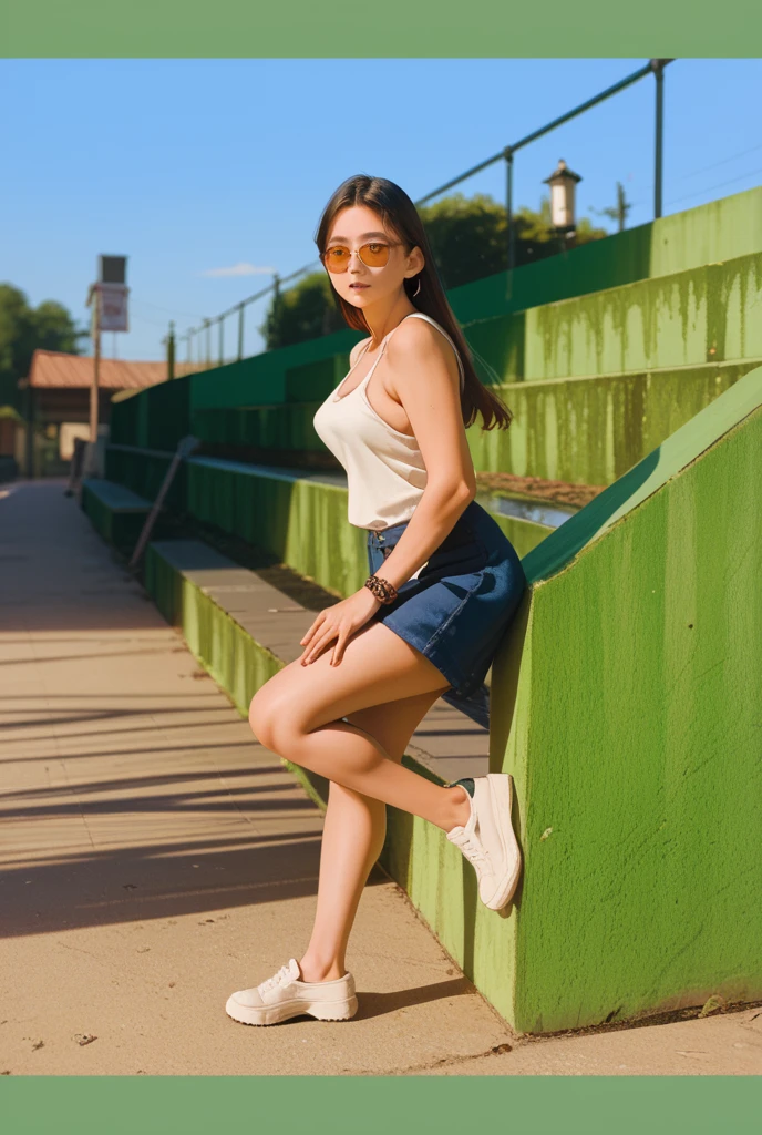 23-year-old hyperrealistic Latin girl with freckles in selfie mode for Instagram influencer, ropa elegante, zapatos deportivos, cuerpo completo, mirada sexy, hiperrealista