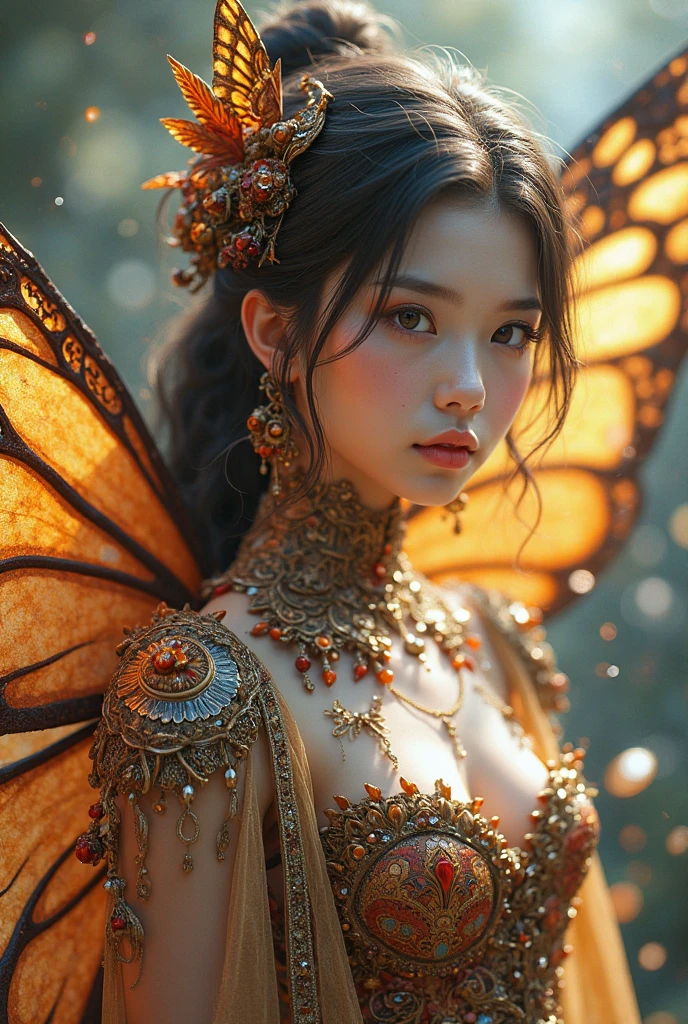 masterpiece, (best quality), ((Best Details)), Depth of Field, a beautiful girl, Beautiful face, nature, , flowering, Colorful scenery, Flowers, Butterfly, Glowing dress, element, futuristic city、Tokyo Yajo、Empty mechanical car、night、Many robots fight surrounded by creepy DNA."."Agnes Cecil, author：Andre Masson (Andre Masson), French Bacon, 4K, Intricate details, Attention to detail, The award-winning, 8k, Clear quality, Surrealism, exquisite craftsmanship, north african trade zone, On the table, sweet, Mesmerrick, Dreamy, striking, irresistible, charming, brilliant, Holy, beautiful, Excellent, Gorgeous, Very cute, cute, grace, amazing, watercolor, , artwork, beautiful girl, water pattern, clavicle, Tattoo, Bright brown eyes, Atmospheric War, Full body view