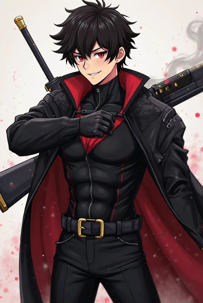 ((((dramatic))), (((corajoso))), (((intenso))) Cartaz do filme com um jovem com cabelo preto com estrias vermelhas, olhos verdes, pale skin and a mischievous smile. He's tall and slender, with an athletic physique. como personagem central. She stands confidently in the center of the poster, usando um estilo e ousado roupa, com uma Expression determinada no rosto. The background is dark and brave, with a feeling of danger and intensity. The text is bold and catches the eye, with a catchy tagline that adds to the overall sense of drama and excitement. The color palette is mostly dark with splashes of Vibrandos colors, giving the poster a dynamic and visually stunning appearance, Tachi-E (revista: 1.3), (estilo da capa: 1.3), elegante, mulher, Vibrando, roupa, Posando, testa, colorida, dynamic, Fundo, Elementos, confiante, Expression, segurando, declaration, accessory, majestoso, enrolado, ao redor, Tocar, Price, Texto, capa, ousado, draws attention, Title, In fashion, Fonte, cativante, manchete, maior, impressionante, moderno, moderno, foco, moda,