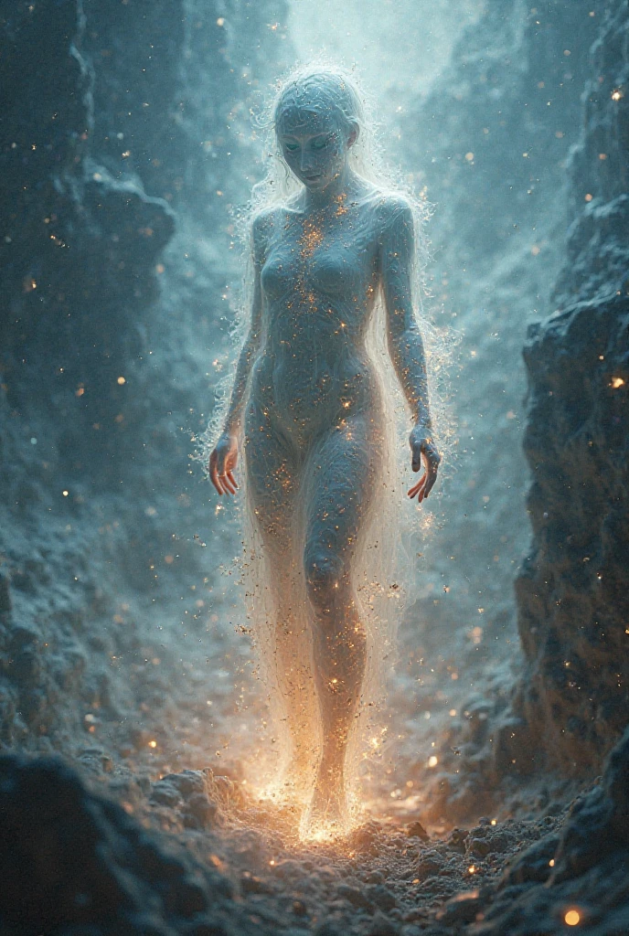 a beautiful young woman with extremely large breasts floating in outer space