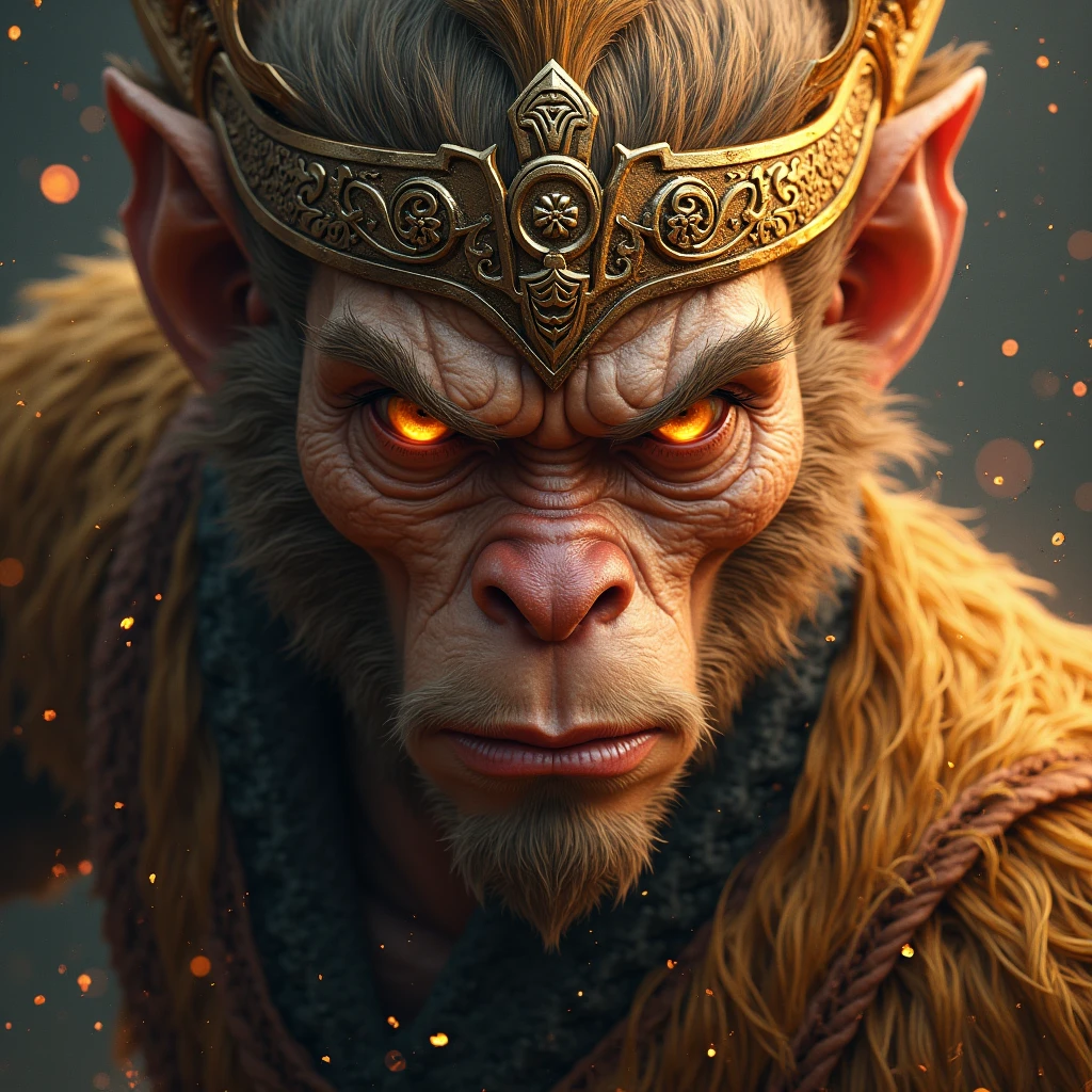 Hyper realistic epiction of The monkey King from the journey to the west