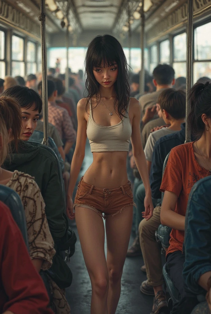 (highest qualityr)), ((obra maestra)),、Resultado del tono、mujer adulta、 ((Tiro de panty:1.5))、En pie piernas abiertas、lift skirt 、rubio、ojos verdes、(Cum en desbordamientos :1.5)、 small 、sobbing tears、(Tanga:1.0)、 Rodillas altas blanco、( en vaginal:1.3)、 en la boca、(Underboob,show off nipple:1.0)、muchos estudiantes alrededor、 Enfoque bajo vista、NSFW, realista, obra maestra, VERY crowded subway train interior detailed scenario, VERY crowded subway train interior detailed background, Mini falda sexy, (fear expression), cara sonrojada, Attractive man groped woman 1 from behind,(((Hombre atractivo presionyo su pecho sobre la mujer 1 espalda))) y (((holding her waist behind her))) (no panties:1.3)