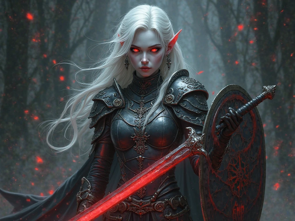 one drow elf woman, pathfinder armor, elf ears, grey skin red eyes, a big massive sword, mistery magic, snow backgrownd
fantasy style, dark fantasy, (hyper realism:1.1), (dark shot:1.17), epic realistic, faded, ((neutral colors)), art, (hdr:1.5), (muted colors:1.2), hyperdetailed, (artstation:1.5), cinematic, warm lights, dramatic light, (intricate details:1.1), complex background, (rutkowski:0.8), (teal and orange:0.4)