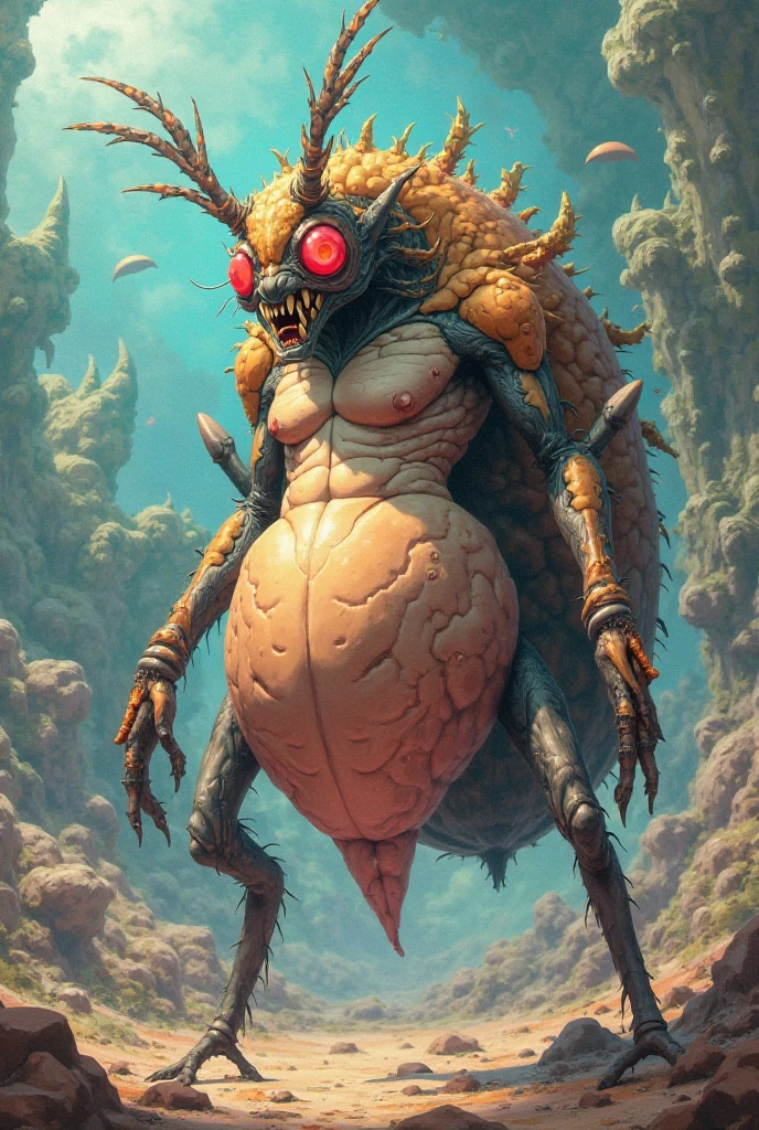a monstrous creature representing the fauna and culture of brazil, detailed anatomical features, maximal detail, horror-style junji ito, dark fantasy art, intricate body structure monstro sendo visto de dia, paisagem real do fundo