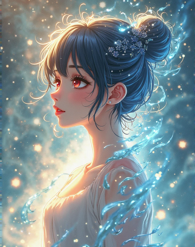 (Masterpiece, Best quality), 1girll(atenea_Asamiya Palace), Cute dress, Long black hair, Sitting, Beautiful outdoor background, Night, forest,highly detailed surreal vfx,China ink painting,water ink,ink,Smudge,downpours,Get wet,water,water column,Gravity-resistant water column,Spiral,China-style,中景 the scene is,super-fine,ultra - detailed,high qulity,8K ,Sharply focus the eyes,中景 the scene is,Full body like,oc rendered