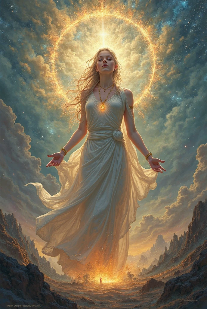 une femme de distinction ,du livre des actes des apôtres, couleurs très vives très chatoyantes
image lumineuse très beau paysage