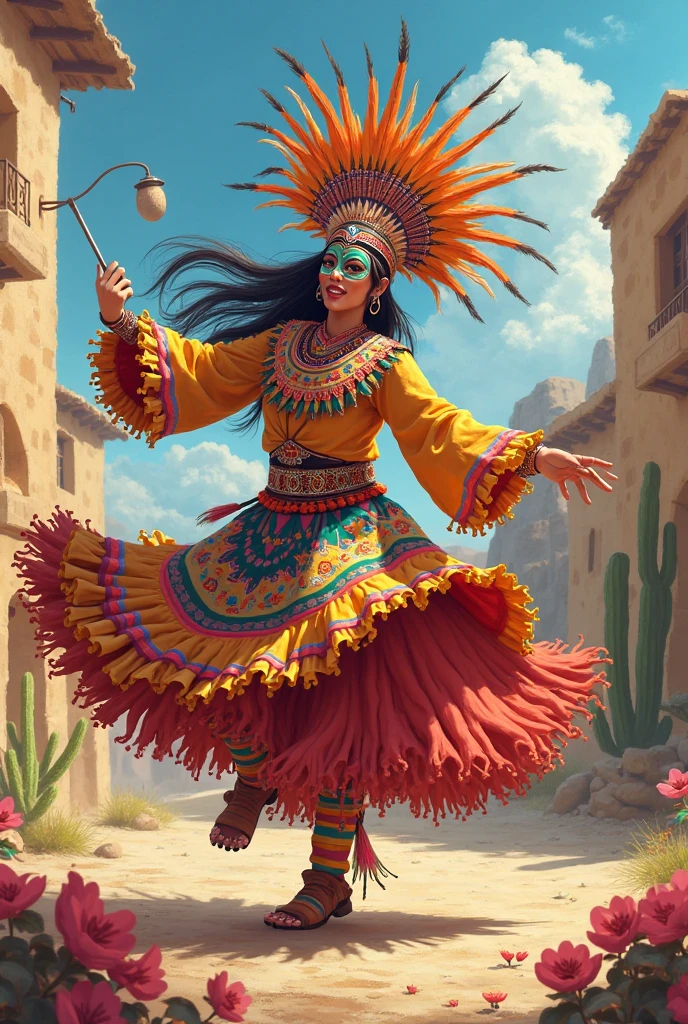 TotemPunkAI mohawk dress on woman, smiling