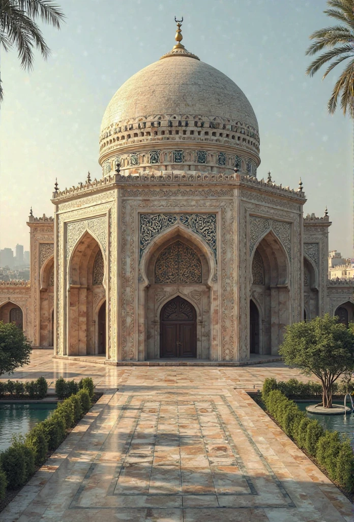 Aerial view of a large building with many green domes, Ornate palace made of green, futuristic persian palace, futuristic palace, huge futuristic temple city, em um futuristic palace no deserto, rendered in cinema 4 d, rendered in cinema4d, 3D rendering and matte painting, Taj Mahal, beautiful futuristic new delhi, highly detailed 3d rendering