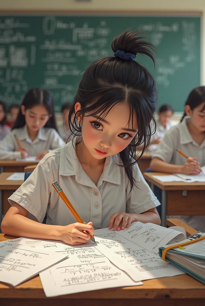 Use the same subject a teenage girl answering an exam show students at her back