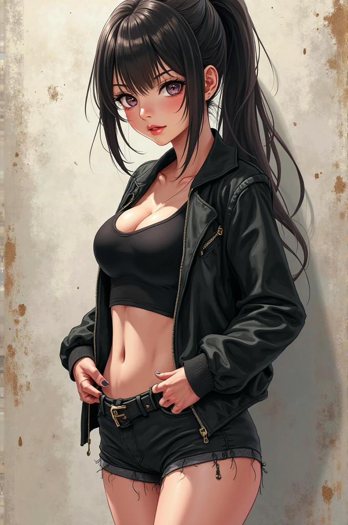 (masterpiece:1.2), (Best quality at best:1.2), perfect eyes, perfect face, 1 Girl, Alone, 8K, Best Quality, large breast,(Detailed description of hair), (Detailed description of face),(Detailed description of body), fair and clear skin, matchless beauty, long legged, facing the audience, professional photographic lighting, black_hair, long_hair, animal_ears, dobemann dog ear, brown eye, gloves, holding whip, whip, crop top, midriff, navel, shirt, simple background, bangs, brown gloves, choker, collar, long sleeves, thick eyebrows, cowboy shot