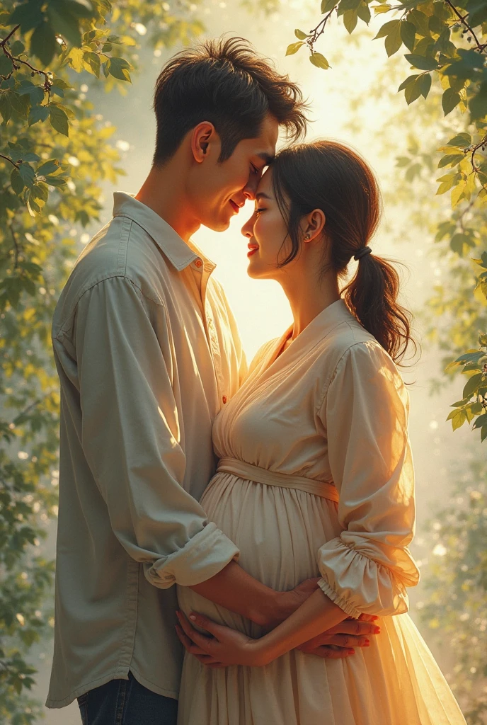 A man and girl，primitive, Masterpiece, ultra fine photos, Best quality, Ultra-high resolution, Realistic, Sunny, full-body portraits, Amazing man, Dynamic posture, exquisite face, Vibrant eyes,  Very detailed background, Detailed face, detailed tidy background, Gorgeous, High detail skin, Realistic skin details, Visible pores, Clear focus, volume fog, 8K  UHD, Digital SLR, High quality, filmgrain, Fair skin, Realism，（（（Handsome man and beautiful girl：1.4）））