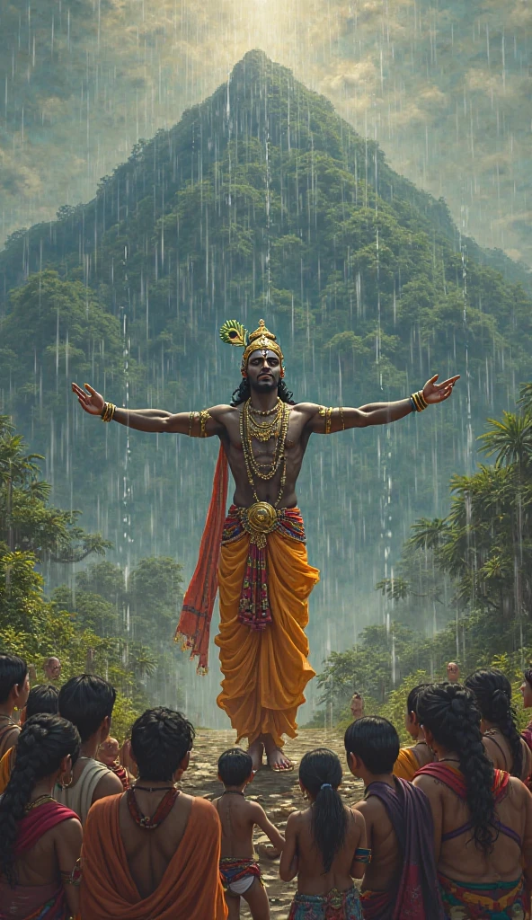 Lord krishna with poor african children, world war battles and nuclear explosion