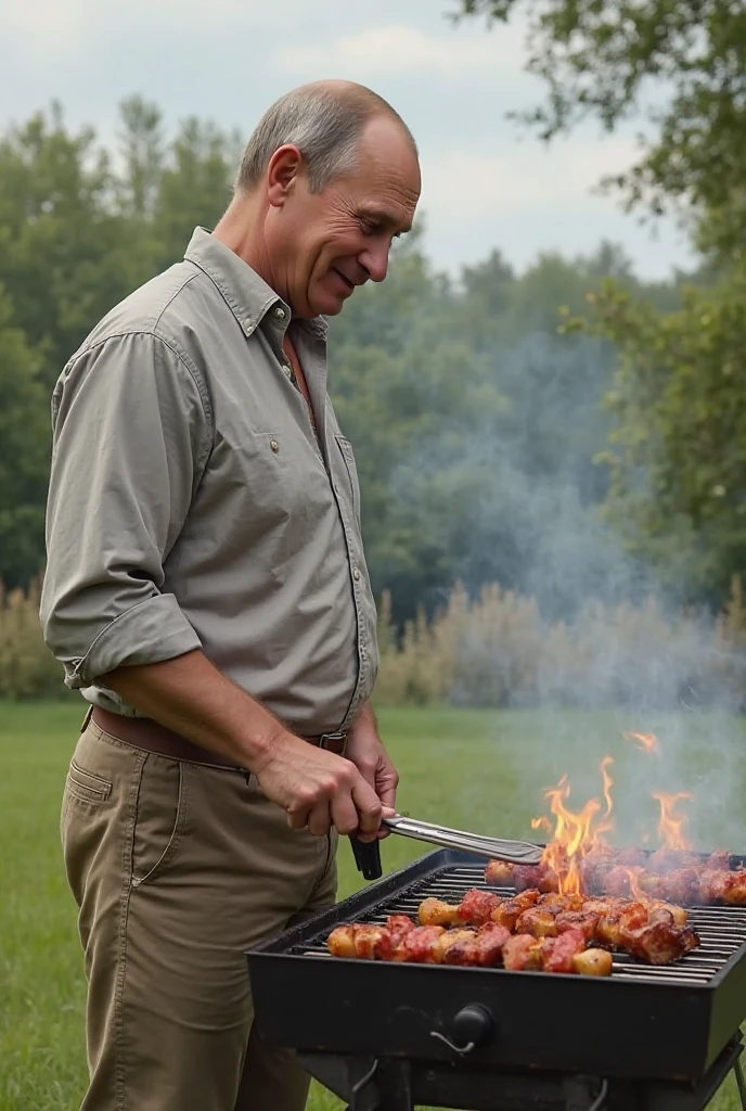 Russian President Putin Cooks Shish Kebab