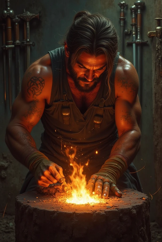 Battlefield, Viking, Tiger Attacking, Axe, Fire, Smoke,
