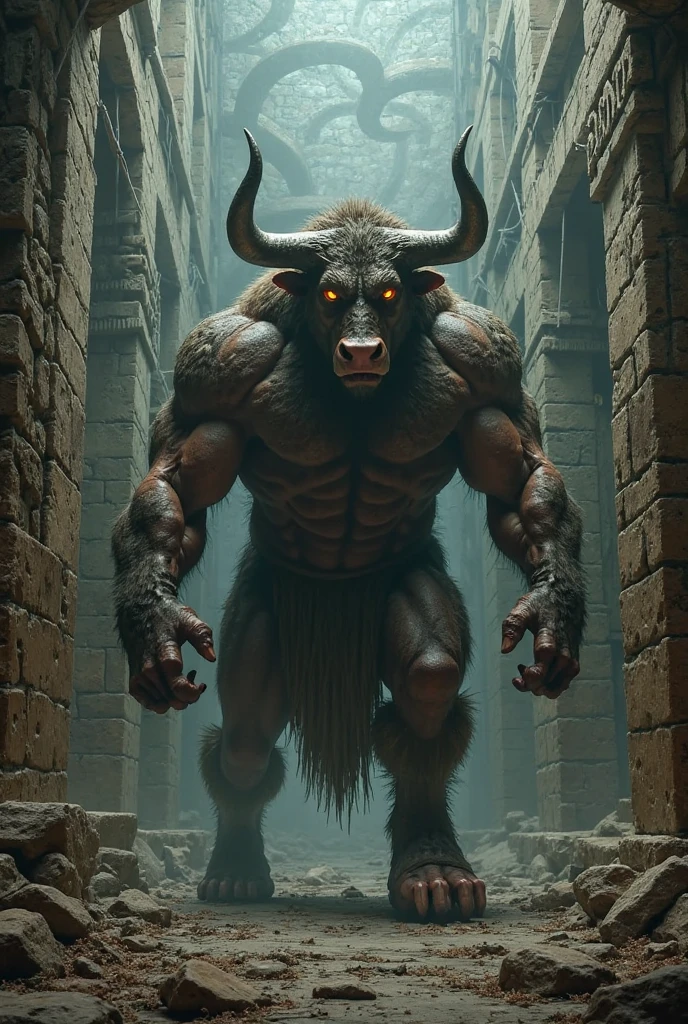 Make a drawing of The Minotaur lived in a labyrinth