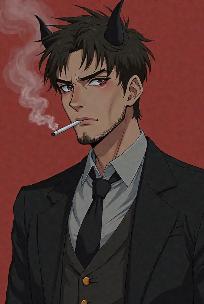 1boy, solo, black hair, collared shirt, grey hair, looking to the side, male focus, neck ribbon, open mouth, pink eyes, pocky day, ribbon, school uniform, serious, shirt, sideburns, simple background, standing, thick eyebrows, upper body, uniform, masterpiece, best quality