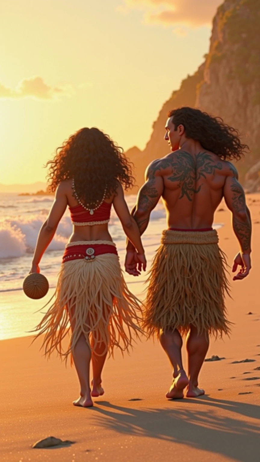 (((Hawaiian Woman and Hawaiian Man))) best quality, ultra-high resolution, 4K detailed CG, masterpiece, woman, man, underworld, dark atmosphere, gloomy weather, Hawaiian clothing, Hawaii, Maori tattoos, Maori mythology , ((Underworld,)), Maori image style, aesthetic, screen-centric, full body