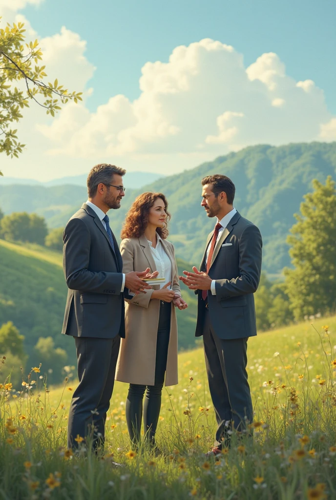 Image of a man and a woman in a split panel the man is in the city and the woman is in the countryside