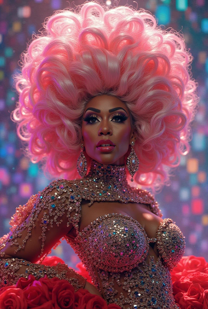 a woman in a drag queen costume with a microphone and other women, drag, ru paul\'s drag race, drag queen, patron saint of 🛸🌈👩🏾, cardi b, doja cat, tv still, by Dan Frazier, by Elena Guro, taken in the early 2020s, by Jeka Kemp, by Jeanna bauck