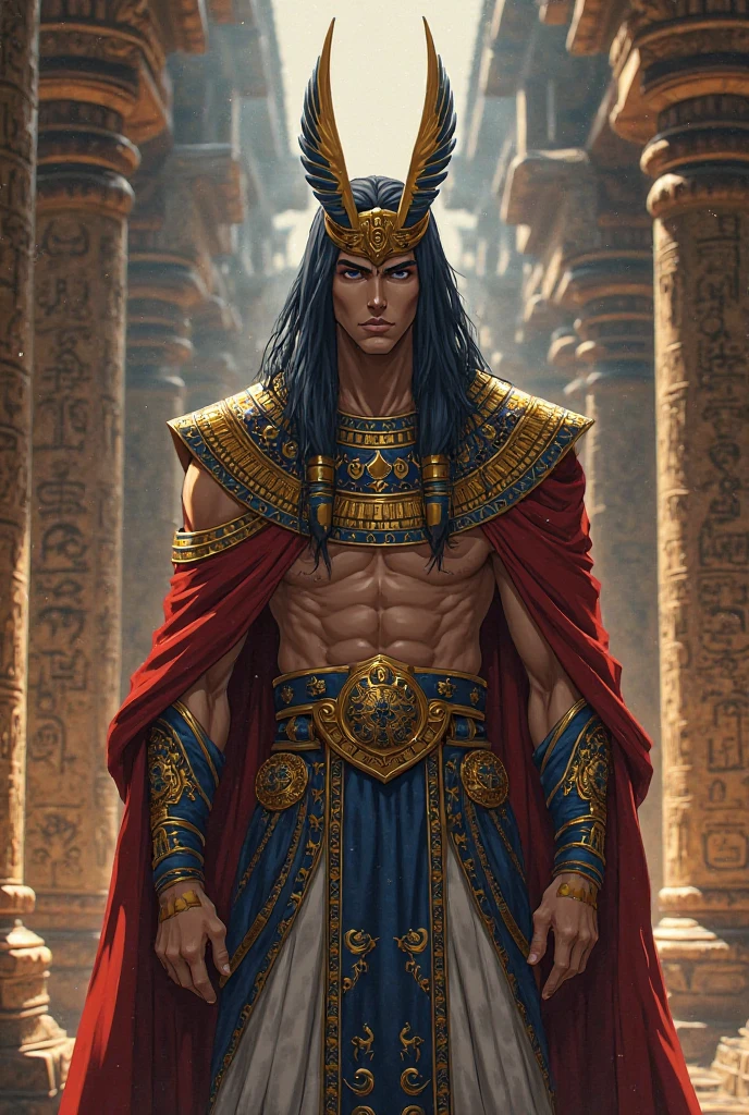 a man holding a sword in his hand, pharao king clothes