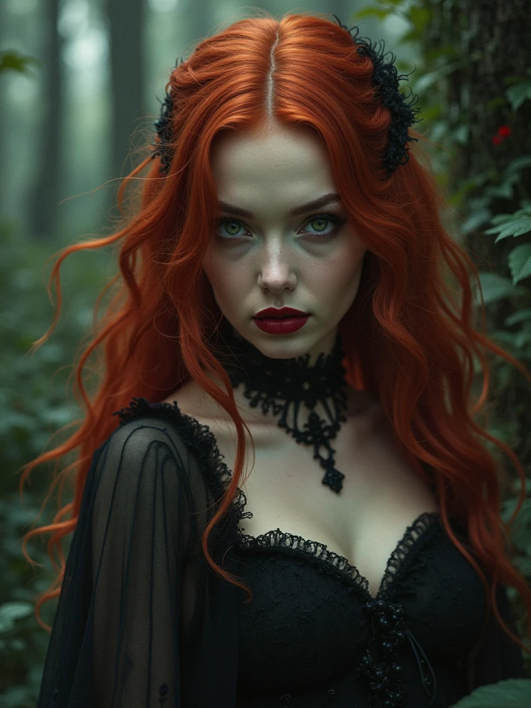 Vampire woman with red hair and gray eyes