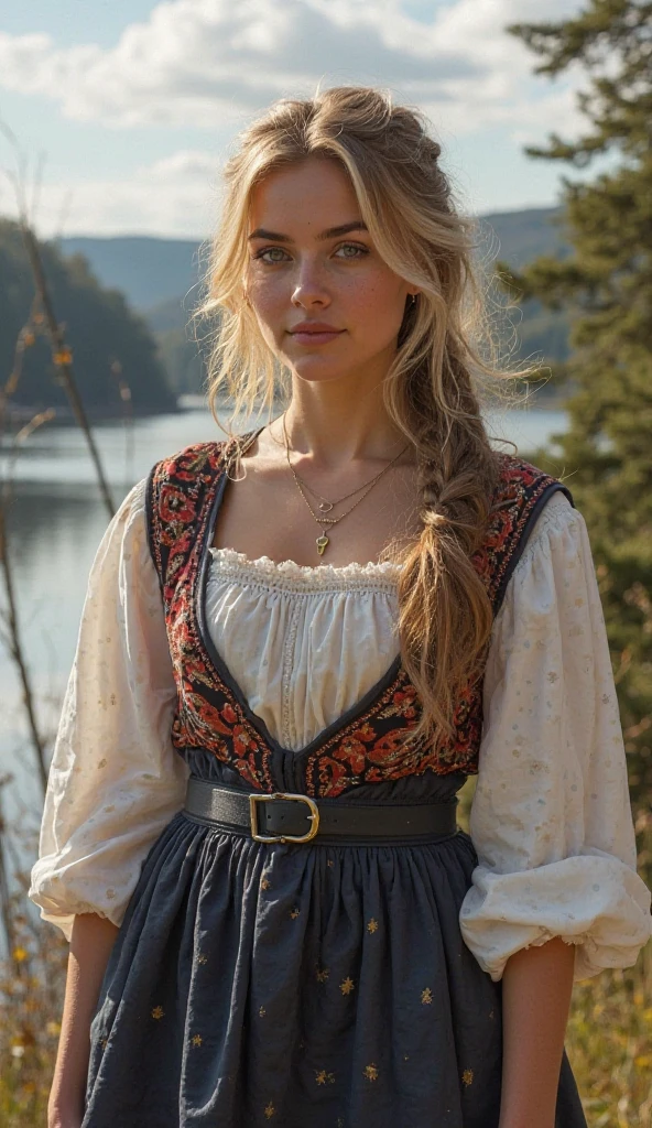 Saoirse Ronan dressed in traditional middle ages clothing and smiling sexy.