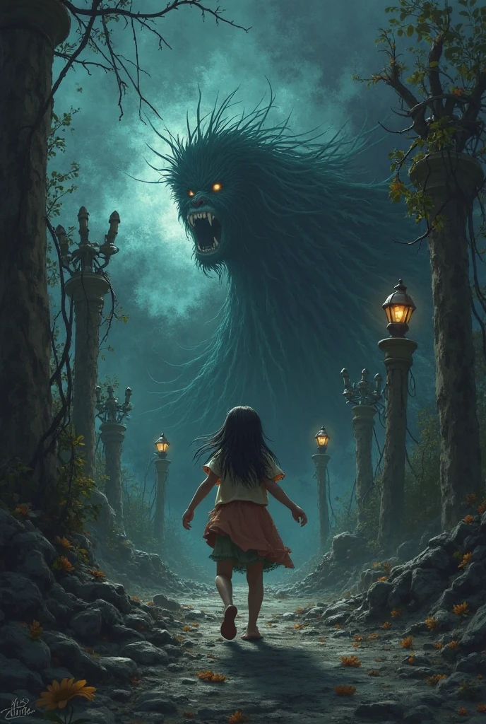 Girl being possessed in a symbiosis by a divine entity from Lovecraftian cosmic horror