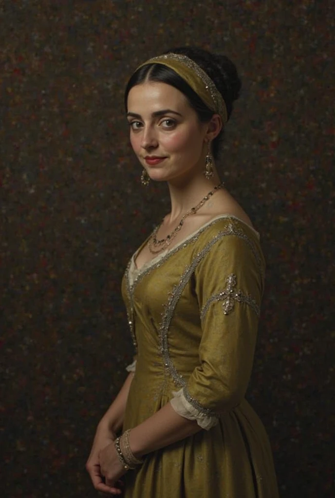 Old Master oil painting of a 1750s French woman, cleavage, kelly green silk panniers panniersdress court dress, in a Gothic castle ballroom <lora:breastsizeslideroffset:-.5> <lora:ARWPanniersDress:.8> by Thomas Gainsborough warm dim candlelight from side<lora:epi_noiseoffset2:1>