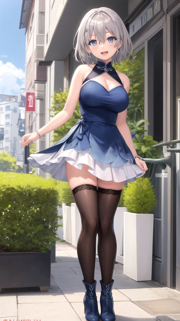 (masterpiece:1.2, highest quality, 8K, advanced details), (realistic, photorealistic:1.4), beautiful illustrations,
looking at the viewer, whole body, Front view:0.6,
1 female, 23 years old, Japanese, ((Brown-haired chignon:1.5, middle parted hair)), ((height: 169 cm, (medium breasts:1.3), Moderate abs, big ass))
beautiful hair, beautiful face, beautiful and detailed eyes, ((gray eyes:1.3, round big eyes:1.5)), beautiful clavicle, beautiful body, beautiful breasts, beautiful thighs, beautiful feet, beautiful fingers, perfect anatomy:1.3, perfect anatomy
(downtown)
((three-piece suit:1.7, choker:1.6))
((Grasp the hem of the skirt with your right hand, Put your left hand on your chest, stand with legs apart:1.3)),
(Look at the viewer while blushing:1.3)