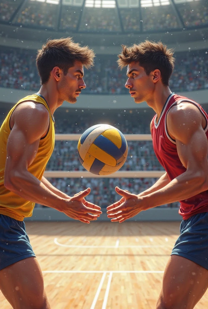 Male teammates fight in volleyball